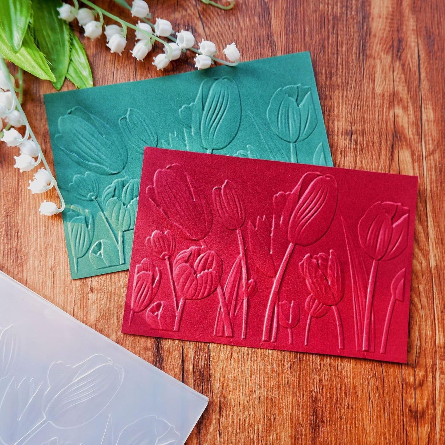 NZJ 3D Texured Spring Happy Mother's Day Flower Tulip Plastic Embossing Folders for Card Making Scrapbooking and Other Paper Crafts