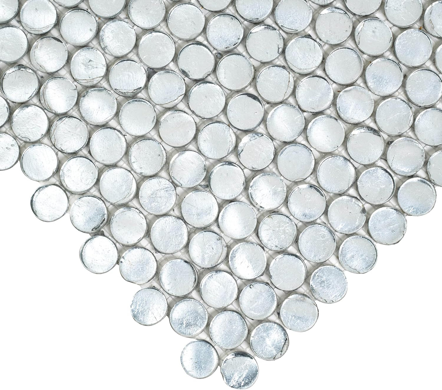 Glass Penny Round 1.03 sq ft/Piece Pack of 1,Silver Penny Round Mosaic Glass Tile โ 12.2 x 12.2 Inch - Luxurious Design for Bathroom Walls, Kitchen Backsplash, Shower Walls - Elegant Wall Dรฉcor