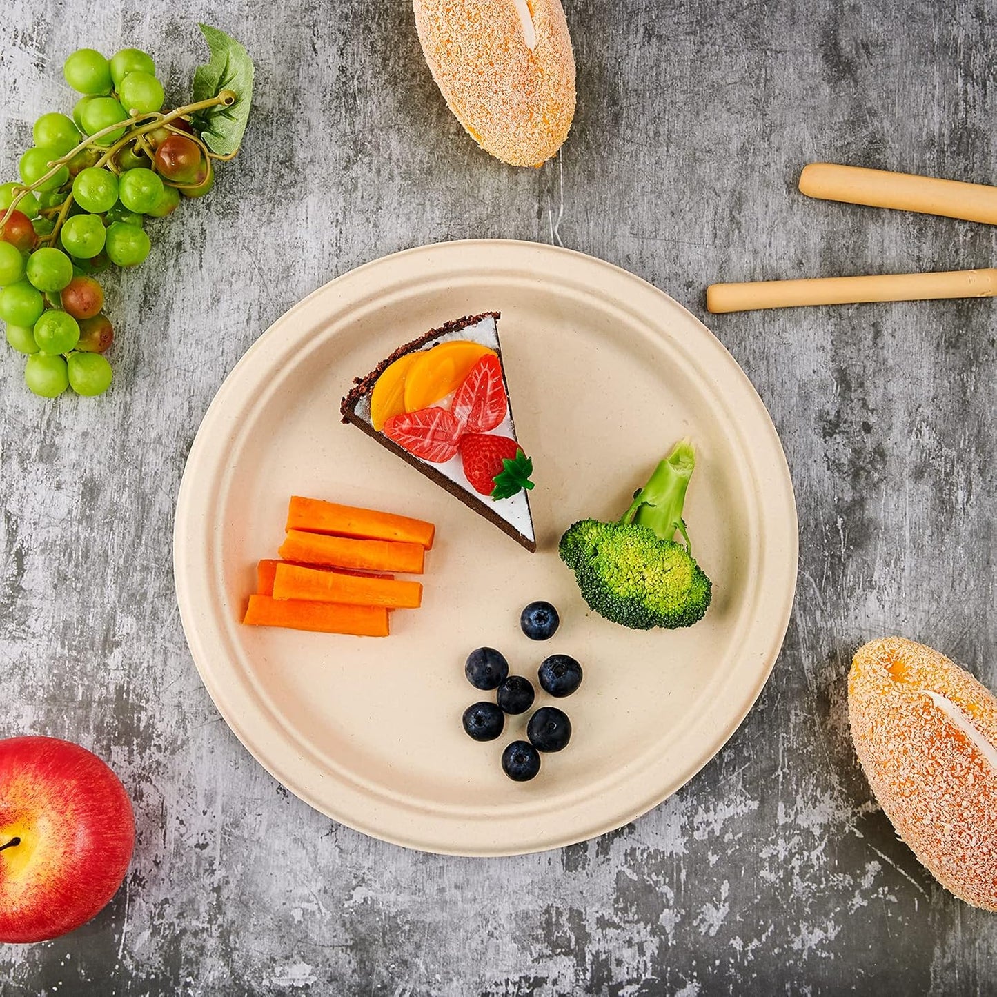Vplus 500 Pack Compostable Disposable Paper Plates 10.25 inch Super Strong Paper Plates 100% Bagasse Natural Biodegradable Eco-Friendly Sugarcane (nature)