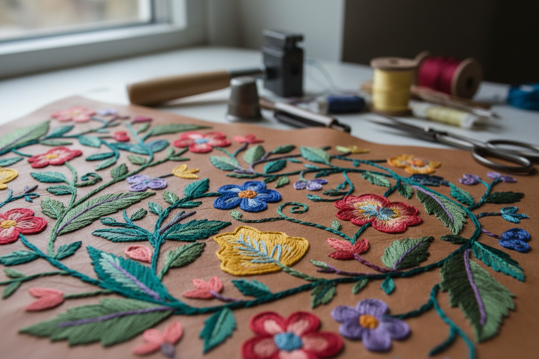 The Art of Embroidery on Unexpected Surfaces: Leather, Paper & Wood