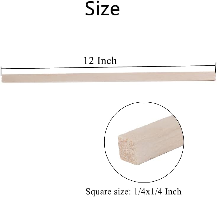 60 Pack Square Wood Dowel Rods 1/4x1/4x12 Inch Balsa Wood Sticks Natural Wood Color Unfinished Wood for Cricut Maker Make Models of House Airplane Ship Boat DIY Wooden(6x6x305mm)