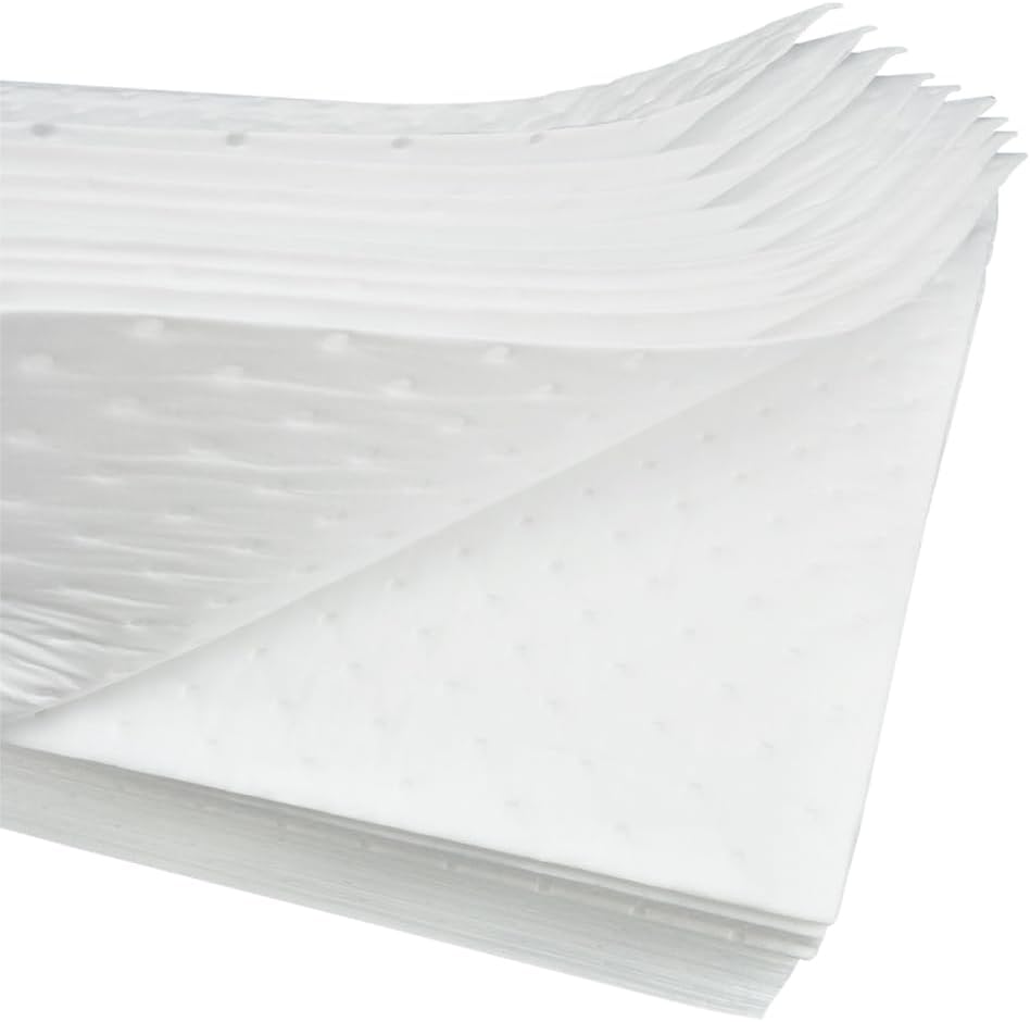 Autocare Heavyweight Oil Absorbing Pads | White Absorbing Heavy Weight Oil-Only Absorbent Mat Pad | 15" x 20" | 50 Oil Absorbent Pads |