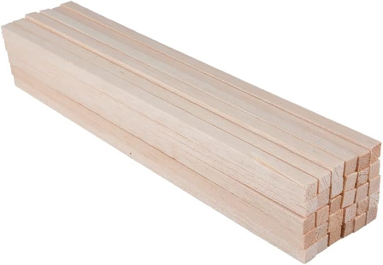 30 Pack Square Wood Dowel Rods 3/8x3/8x12 Inch Balsa Wood Sticks Natural Wood Color Unfinished Wood for Cricut Maker Make Models of House Airplane Ship Boat DIY Wooden(10x10x305mm)