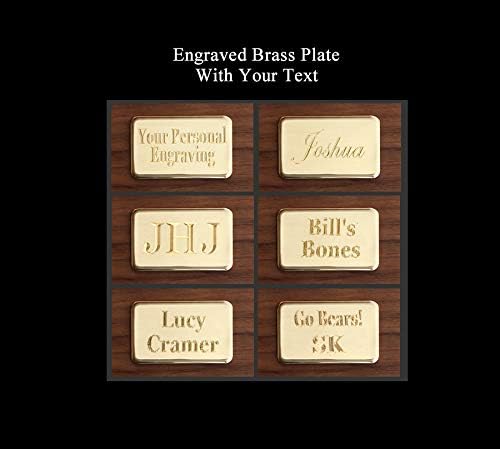Alex Cramer Le Club Luxury Domino Set with Handcrafted Walnut Case and Cribbage/Counter Top - Tournament Quality 28 Indestructible (Domino Set with Personalized Brass Plate)