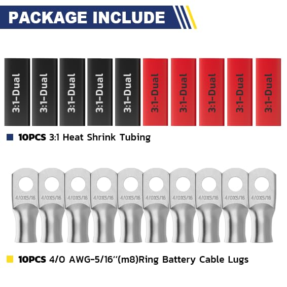 haisstronica 10pcs 4/0 AWG - 5/16"(M8) Tinned Copper Battery Lugs