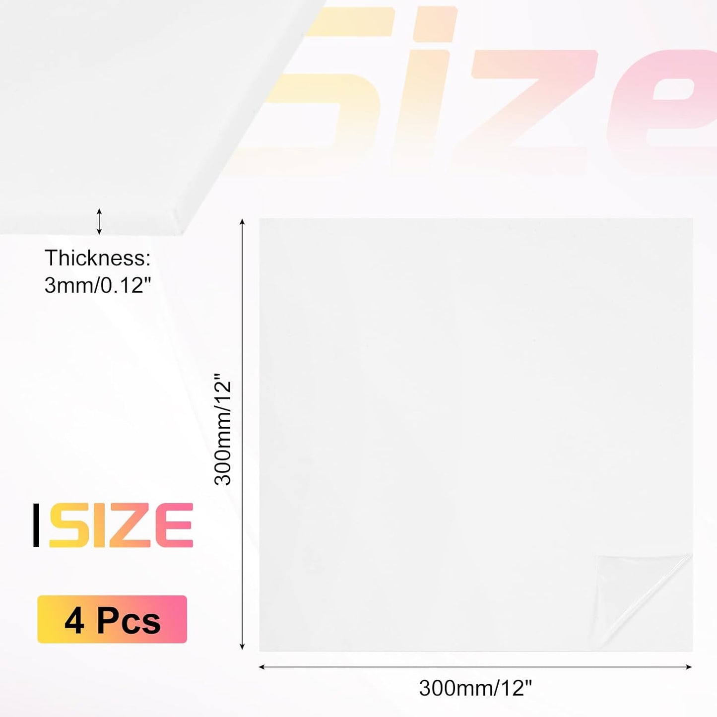 uxcell 4Pcs Acrylic Sheets 12x12 Inch Acrylic Panel 1/8 Inch-3mm Plastic Board for Picture Frames Sign Holders DIY Display Projects Craft, White