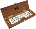 Alex Cramer Le Club Luxury Domino Set with Handcrafted Walnut Case and Cribbage/Counter Top - Tournament Quality 28 Indestructible (Domino Spinner Set with Brass Plate)