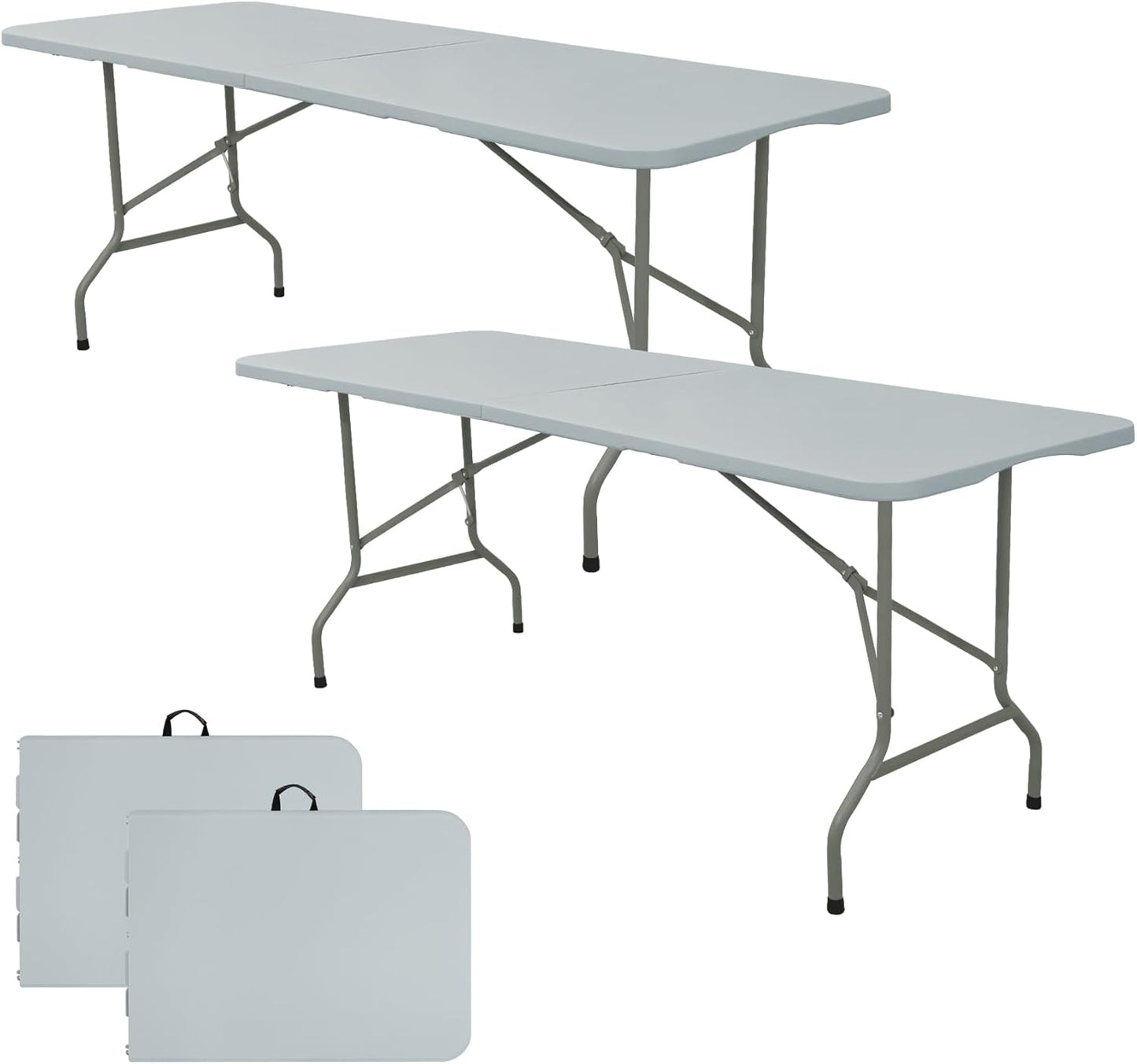 Set of 2 Folding Table 6 FT Lightweight Camping Table Portable Plastic Rectangular Outdoor Dining Table Steel Legs Fold-in-Half with Carrying Handle for Indoor,Picnic,Party,Wedding,Events(Grey)