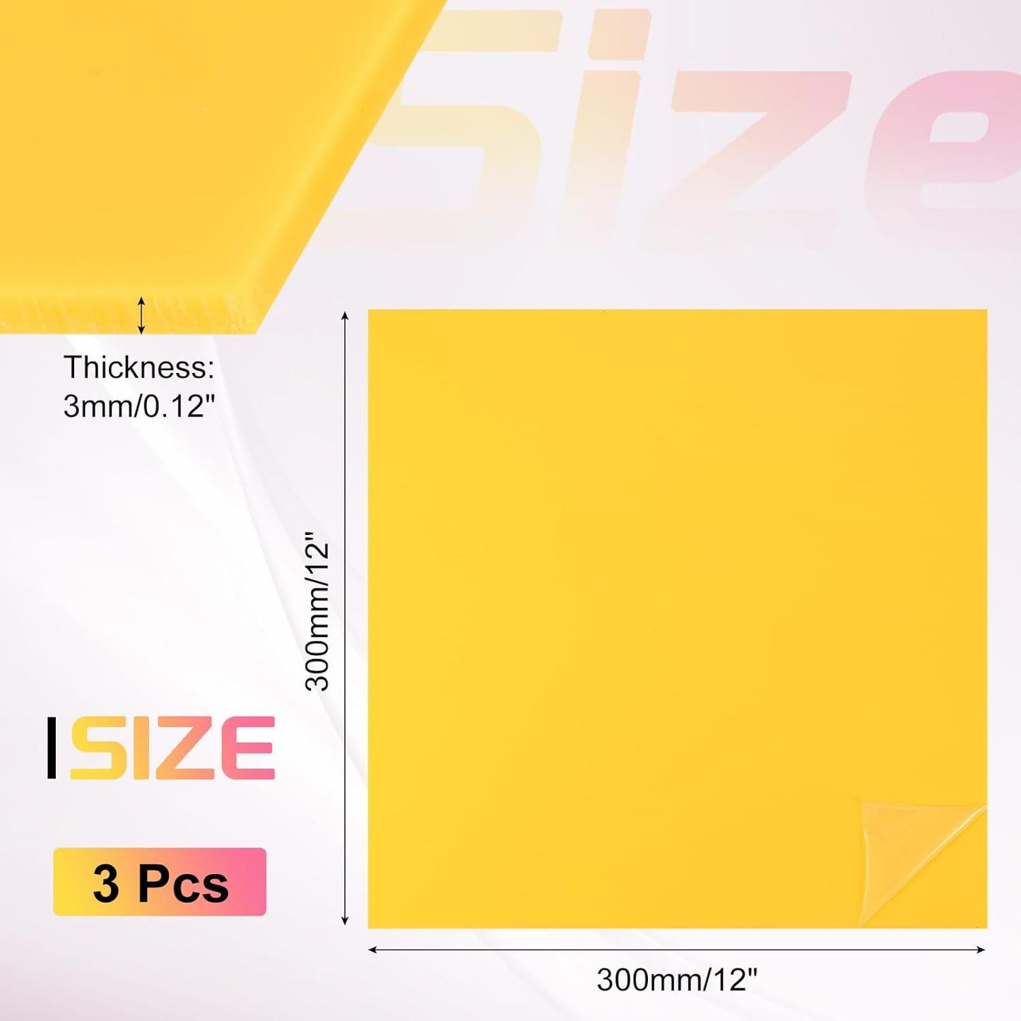 uxcell 3Pcs Acrylic Sheets 12x12 Inch Acrylic Panel 1/8 Inch-3mm Plastic Board for Picture Frames Sign Holders DIY Display Projects Craft, Yellow
