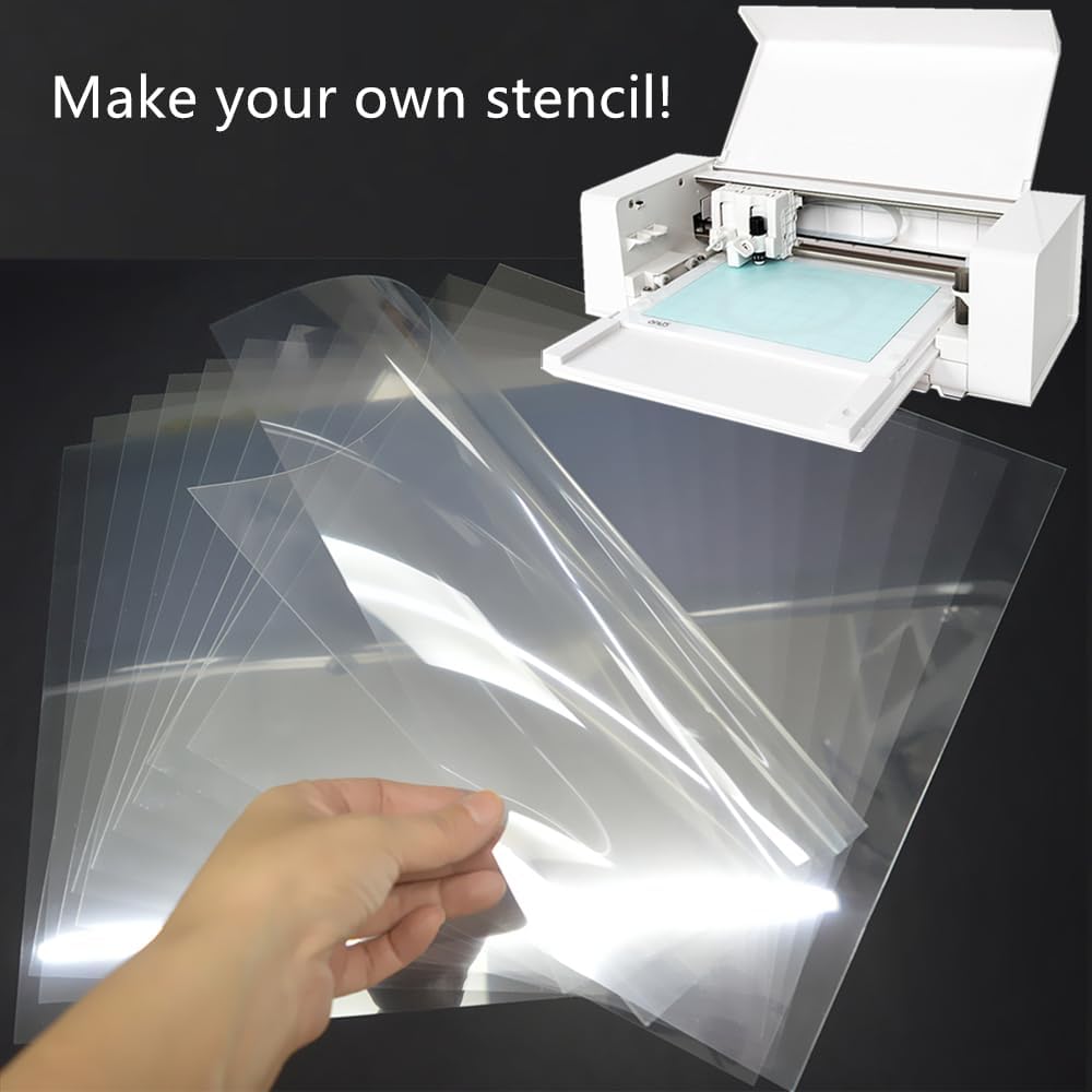 12-Pack 5 mil 12-Inch-by-12-Inch Blank Stencil Sheet for Cricut Vinyl, Silhouette, Transparent PET Acetate Mylar Craft Template Material