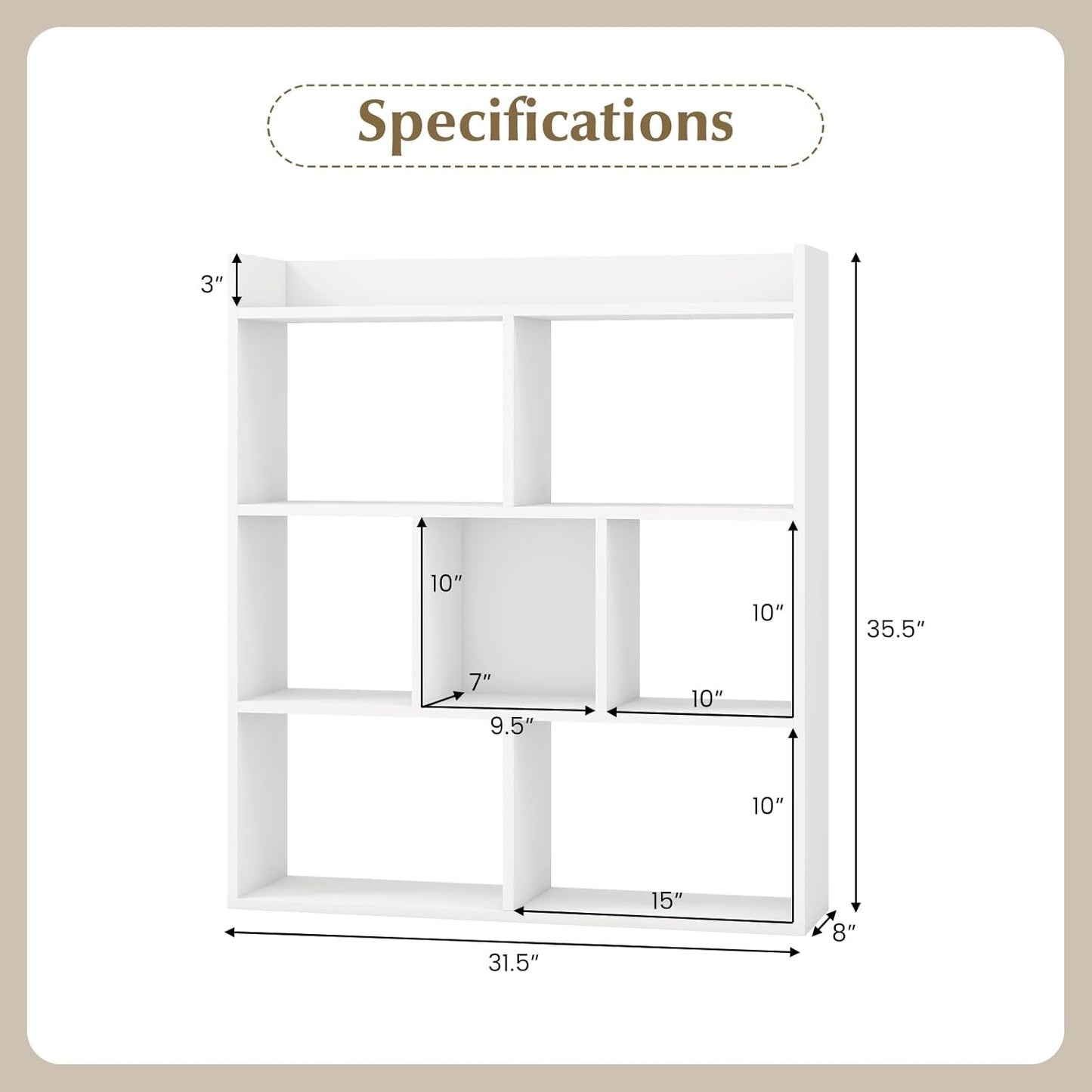 Giantex 7 Cube Bookshelf, Free-Standing Wooden Bookcase, 4 Tier Home Display Shelf, Horizontal Storage Unit w/Anti-Toppling Devices, Open-Back Display Rack for Study, Bedroom, Living Room, White