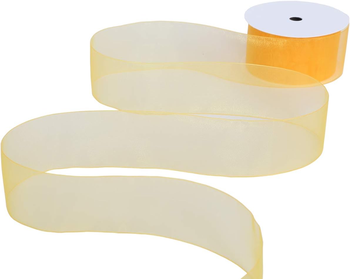 ITIsparkle 11/2" Inch Organza Ribbon 25 Yards-Roll Set for Gift Wrapping Cake Decoration Party Favor Hair Bow Baby Shower Decoration Floral Arrangement Craft Supplies Sheer Ribbon, Yellow Gold