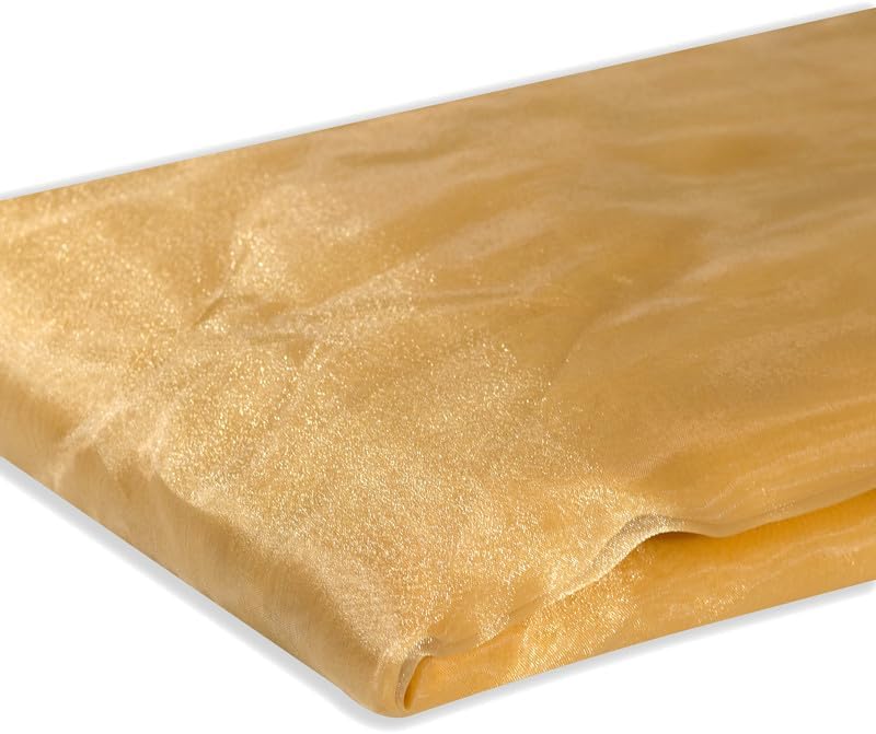 Fynite Champagne Gold Organza Fabric by The Yard | 5 Yard Long | 44" Wide | Bridal Soft Sheer Organza Tulle for DIY Wedding Dress Fashion Craft Decorations