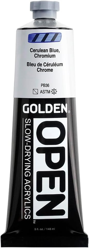 OPEN Slow-Drying Acrylics by GOLDEN, Cerulean Blue Chromium, 5 fl oz. tube, Professional Acrylic Paint, Semi-Transparent