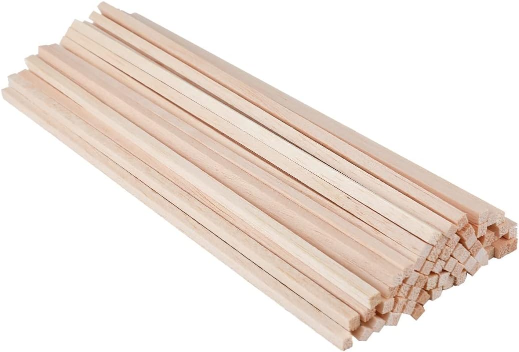60 Pack Square Wood Dowel Rods 1/4x1/4x12 Inch Balsa Wood Sticks Natural Wood Color Unfinished Wood for Cricut Maker Make Models of House Airplane Ship Boat DIY Wooden(6x6x305mm)