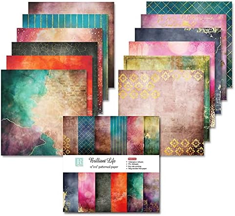Scrapbook Paper Pad 12x12 Colored Sheets, Single-Sided Decoupage Pages, Colorful Cardstock for Scrapbooking, DIY Background, Cardmaking Supplies, Junk Journal Craft – 24 Pcs