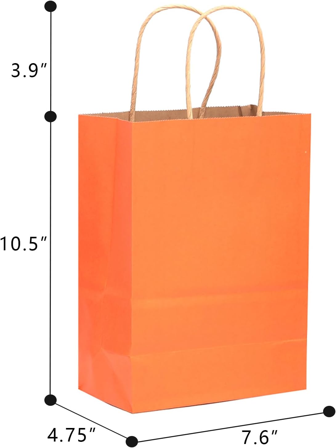 qiqee 60 pcs Kraft Bags with Handles 7.6"x4.75"x10.5" Medium Gift Paper Bag Orange Solid Color Bags