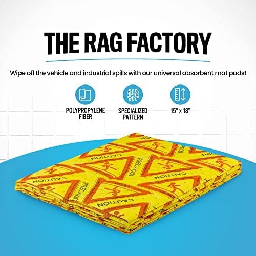 CTRL+Z Absorbent Pads - 15"x18" High Visibility Caution Spill Mat - Super Absorbent Fast Cleanup for Industrial Use - 10 Pack