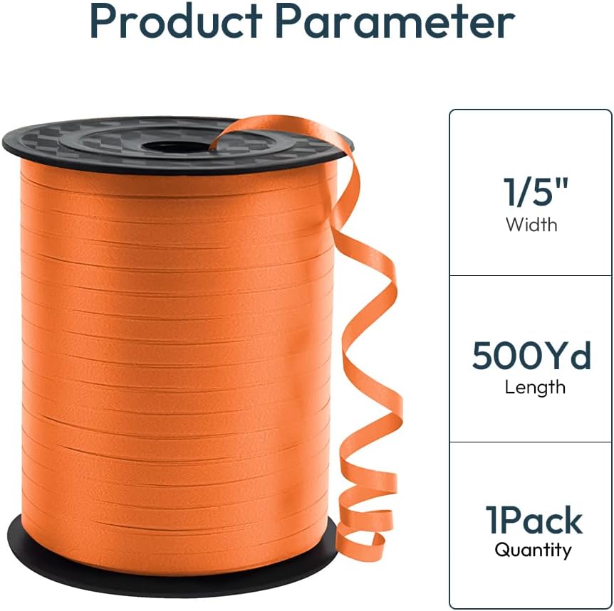KMER LIFE Premium Orange Curling Ribbon, 1/5" Wide x 500 Yards Christmas Curling Ribbons for Gift Wrapping, Party Decoration, Balloon String, Ribbons for Florist Flower (1 Roll)