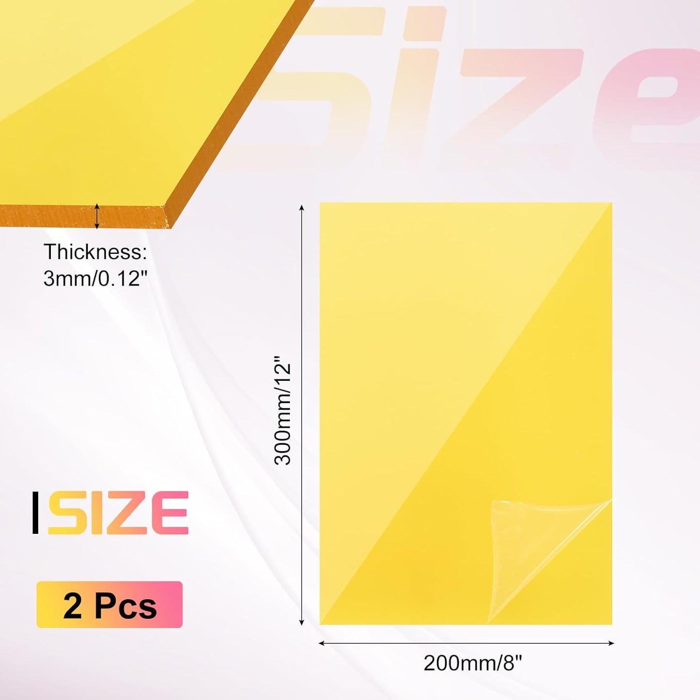 uxcell 2Pcs Acrylic Sheets 12x8 Inch Acrylic Panel 1/8 Inch-3mm Plastic Board for Picture Frames Sign Holders DIY Display Projects Craft, Clear Yellow