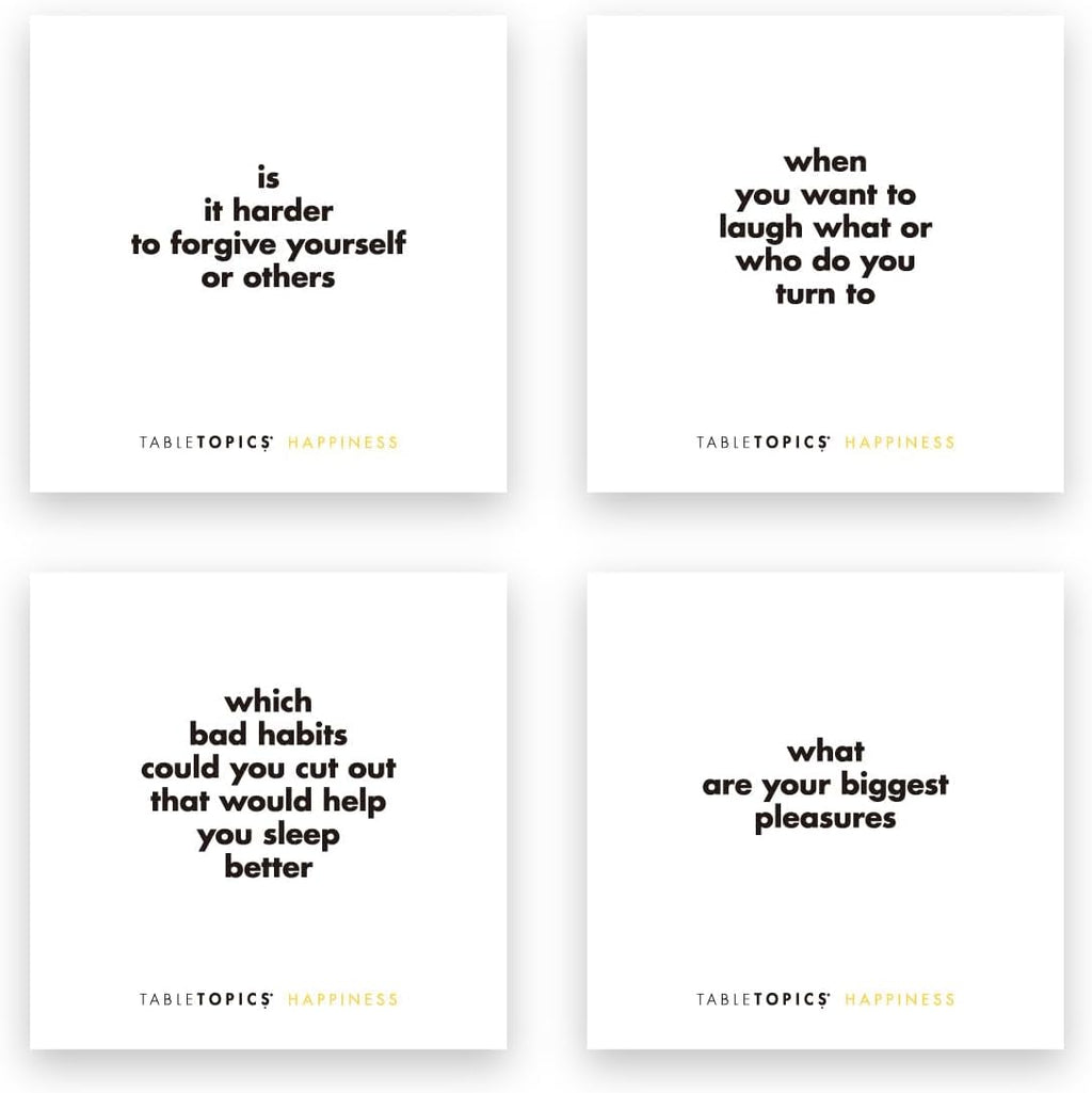 TableTopics Happiness Question Card Game - 135 Conversation Starter Cards with Tips, Ideas, & Quotes to Spark Meaningful Discussions with Adults at Dinner Parties, Girls’ Nights, and More