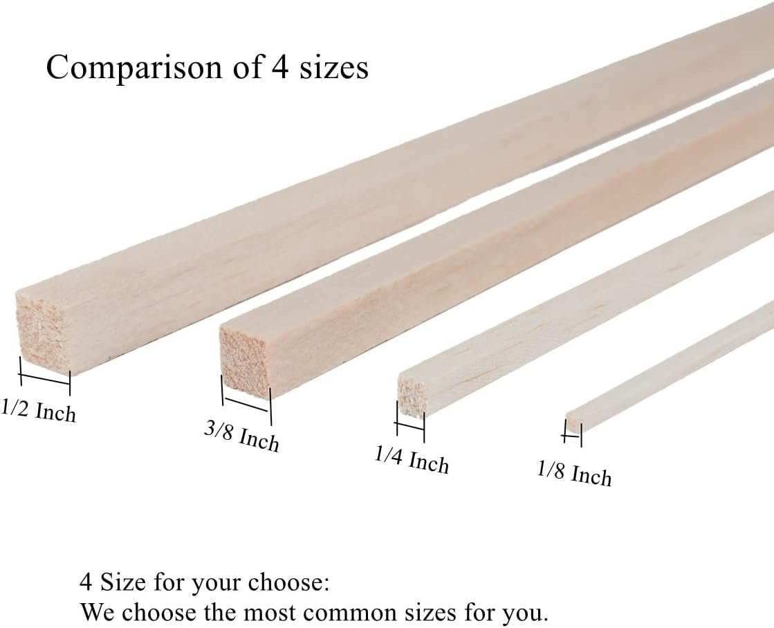 60 Pack Square Wood Dowel Rods 1/4x1/4x12 Inch Balsa Wood Sticks Natural Wood Color Unfinished Wood for Cricut Maker Make Models of House Airplane Ship Boat DIY Wooden(6x6x305mm)
