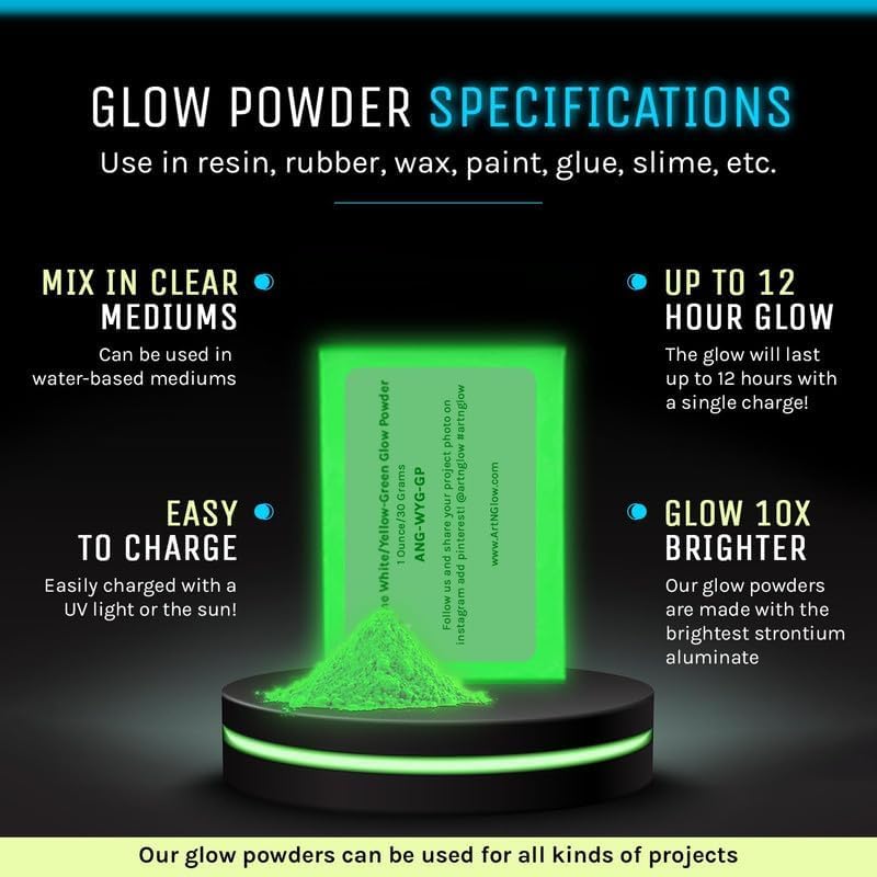 Glow in The Dark Pigment Powder - Neutral and Fluorescent Color for Art Painting, Fine Art, Nail Art Paint, and DIY Crafts - Long Lasting, 10+ Color Options - Neutral Sky Blue - (60 Grams/ 2.12 oz)