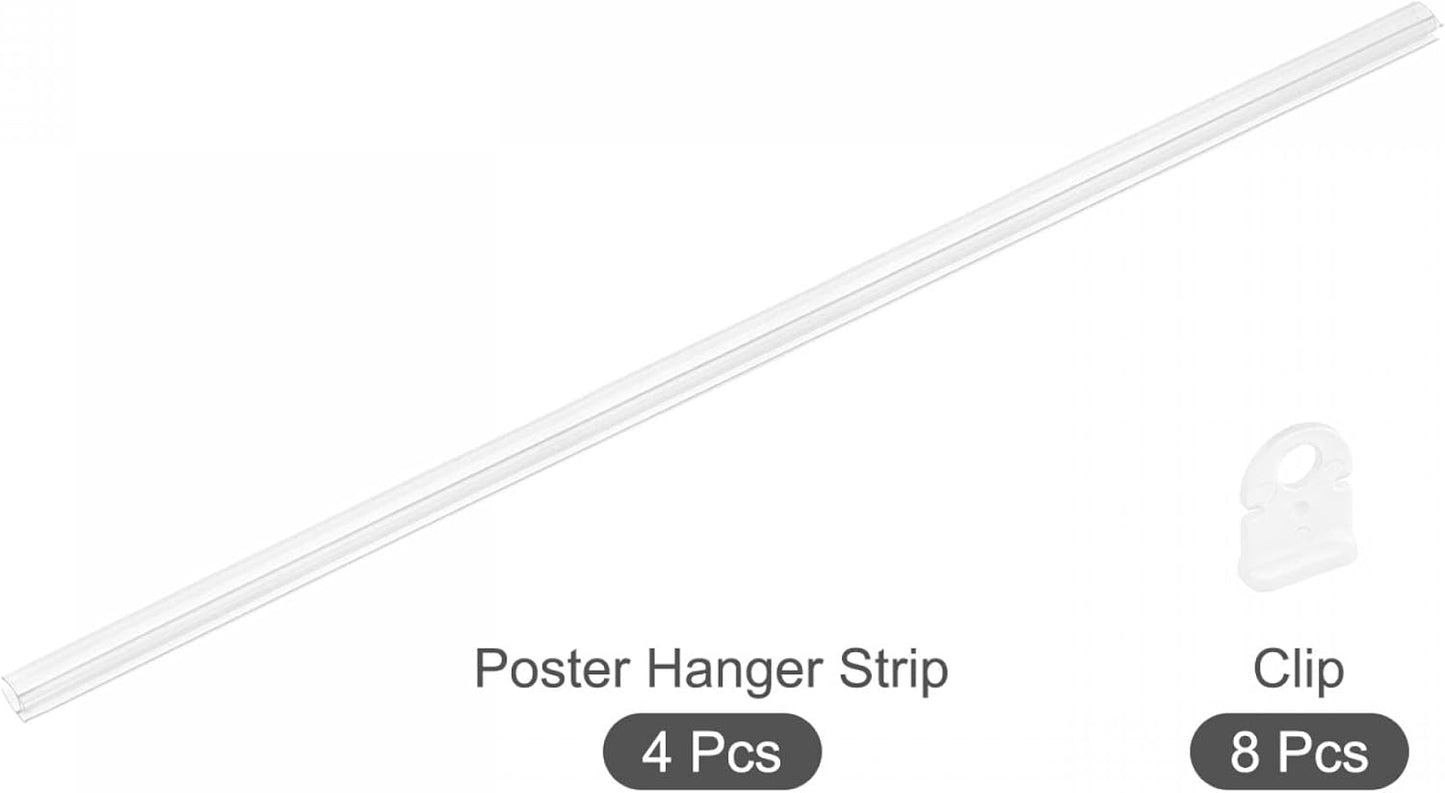 MECCANIXITY PVC Poster Hanger Rail Poster Strip Bar 80cm/31inch Clear with Clips for Poster, Map, 4 Set