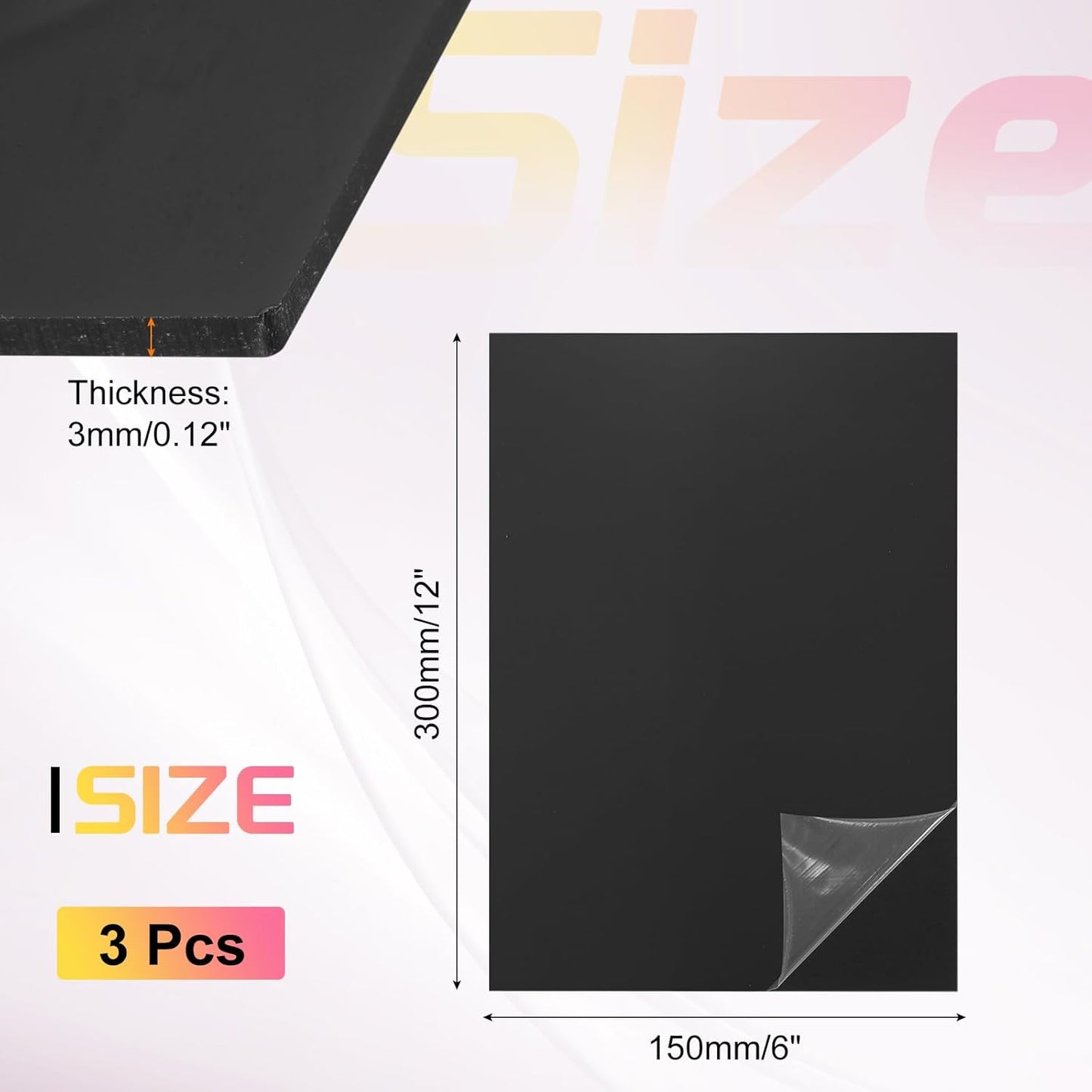 uxcell 3Pcs Acrylic Sheets 12x6 Inch Acrylic Panel 1/8 Inch-3mm Plastic Board for Picture Frames Sign Holders DIY Display Projects Craft, Black