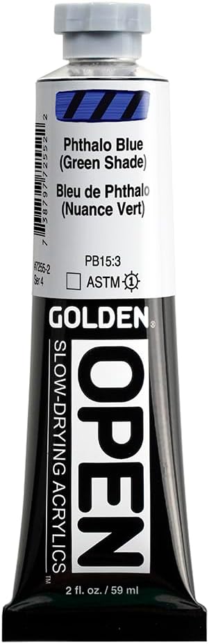 OPEN Slow-Drying Acrylics by GOLDEN, Phthalo Blue/G.S., 2 fl oz. tube, Professional Acrylic Paint, Transparent