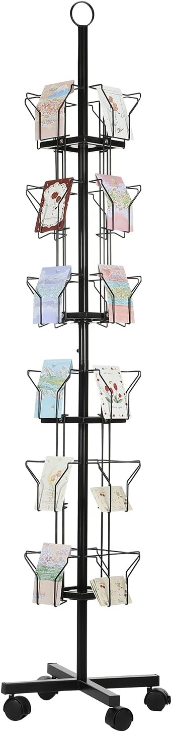 PATIKIL 6 Tier Rotating Greeting Card Rack, Metal Spinning Greeting Card Display Stand Portable Postcard Rack Holder Organizer for Postcard Sticker Photo Desk Book Stamp, Black