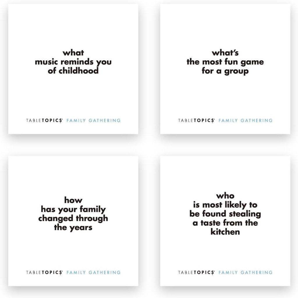 TableTopics Family Gathering Conversation Cards for Multi-Generational Get Togethers with 135 Questions to Use with Relatives at Reunions, Holidays, & Other Events