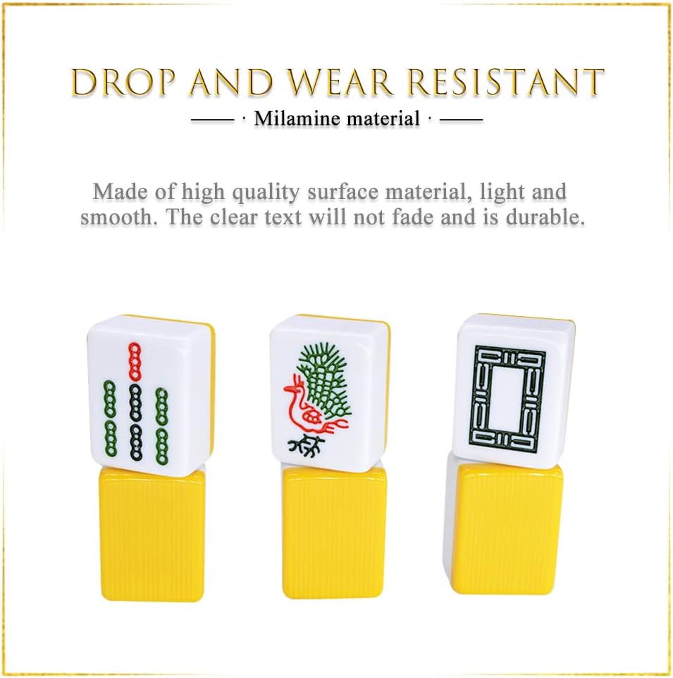 drizzle Chinese Mahjong Game Set - 146 Medium Size Tiles 1.3inch with Instructions - Professional Mah Jong Play Yellow [專業中式麻將]