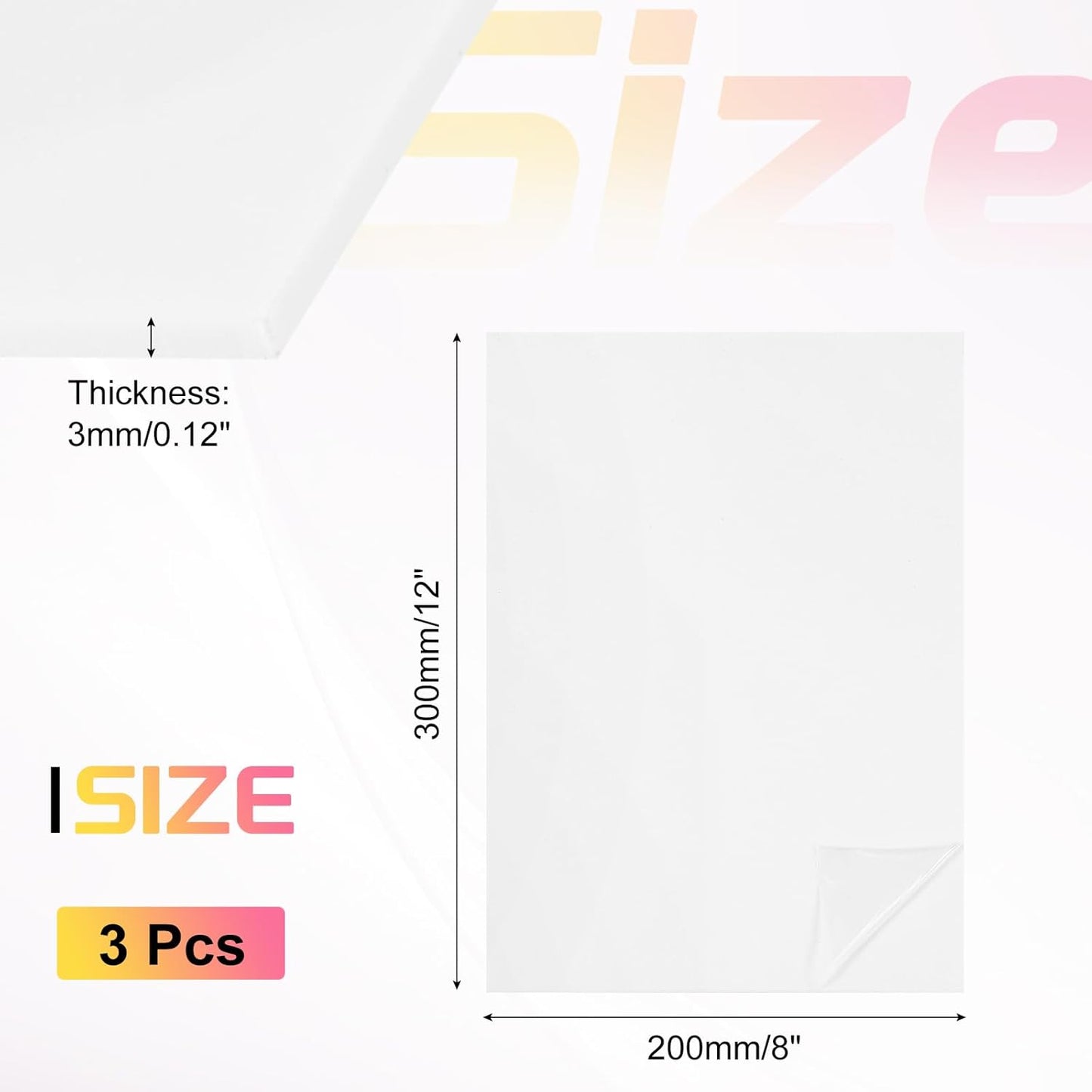uxcell 3Pcs Acrylic Sheets 12x8 Inch Acrylic Panel 1/8 Inch-3mm Plastic Board for Picture Frames Sign Holders DIY Display Projects Craft, White