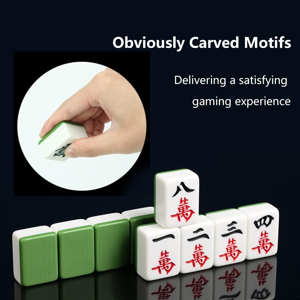 drizzle Chinese Mahjong Game Set - 146 Medium Size Tiles 1.3inch with Instructions - Professional Mah Jong Play Green [專業中式麻將]