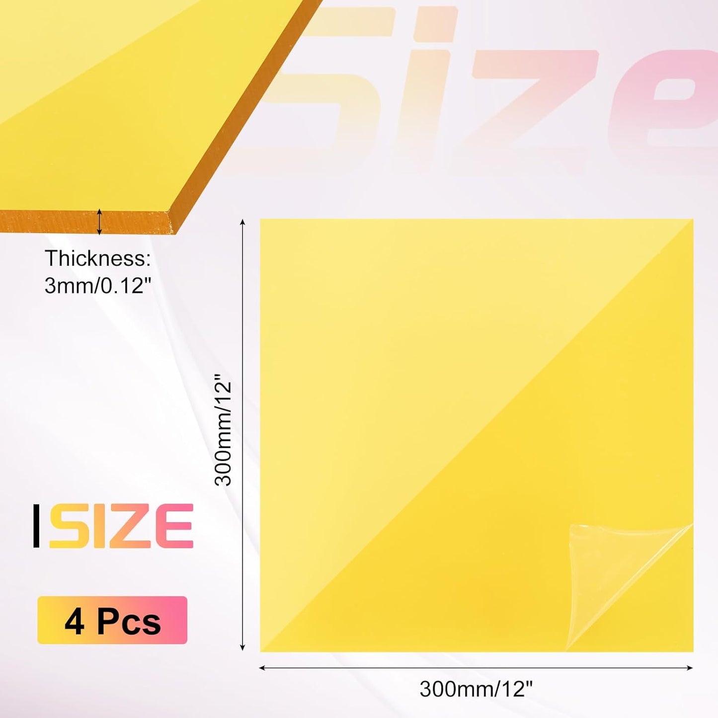 uxcell 4Pcs Acrylic Sheets 12x12 Inch Acrylic Panel 1/8 Inch-3mm Plastic Board for Picture Frames Sign Holders DIY Display Projects Craft, Clear Yellow