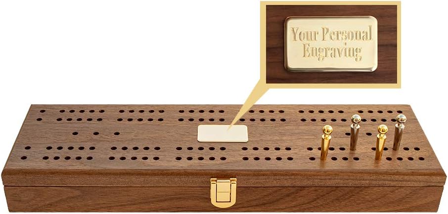 Alex Cramer Le Club Luxury Domino Set with USA-Made Handcrafted Walnut Case and Cribbage Top - 28 Tournament Quality Indestructible Spinner Dominoes. Gold & Nickel pegs