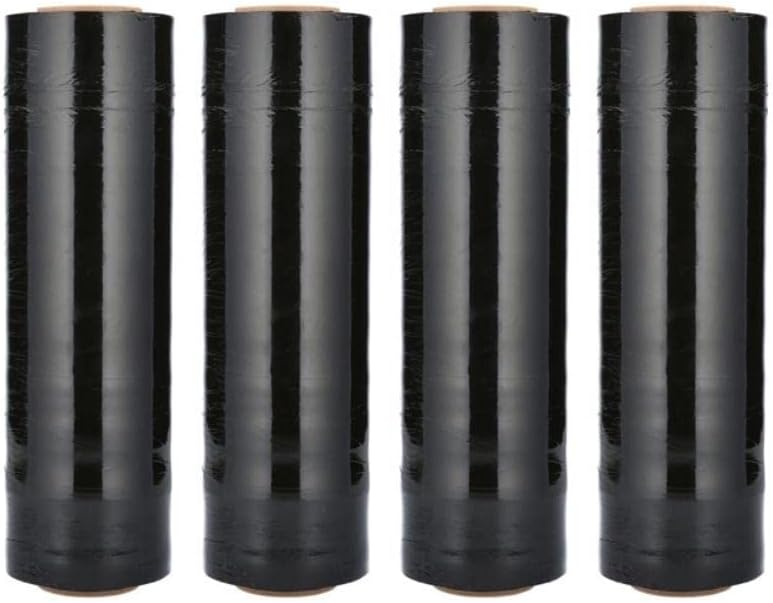 PSBM Black Stretch Wrap, 15 Inch x 1476 Feet, 4 Pack, Tinted Pre-Stretched Shrink Wrap Film for Moving, Packaging, Pallet Wrapping