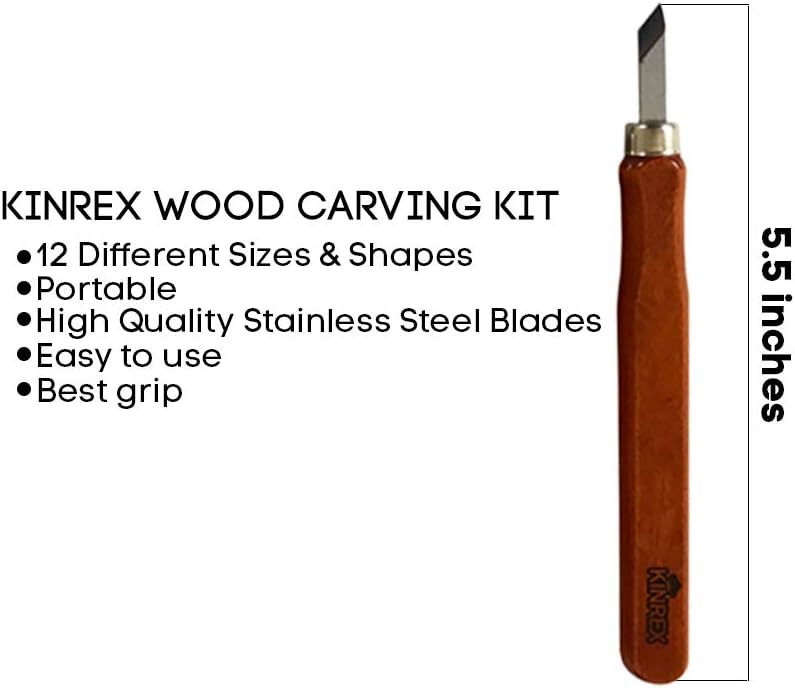 Premium Wood Carving Tools Kit - Durable High Carbon Stainless Steel Power Grip Carving Tool for Kids and Adults - Sculpting Knives for Carving Wood, Pumpkin & Soap - 12 Pieces