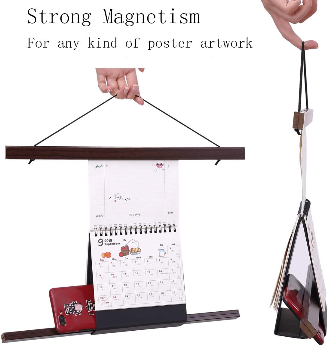 Ywlake Magnetic Poster Hanger, 33x24 33x23 33x50 Poster Frame Wood Wooden Magnet Print Posters Dowel Scroll Hanger Hangers Hanging Kit for Walls Map Canvas Artwork (Walnut, 33")