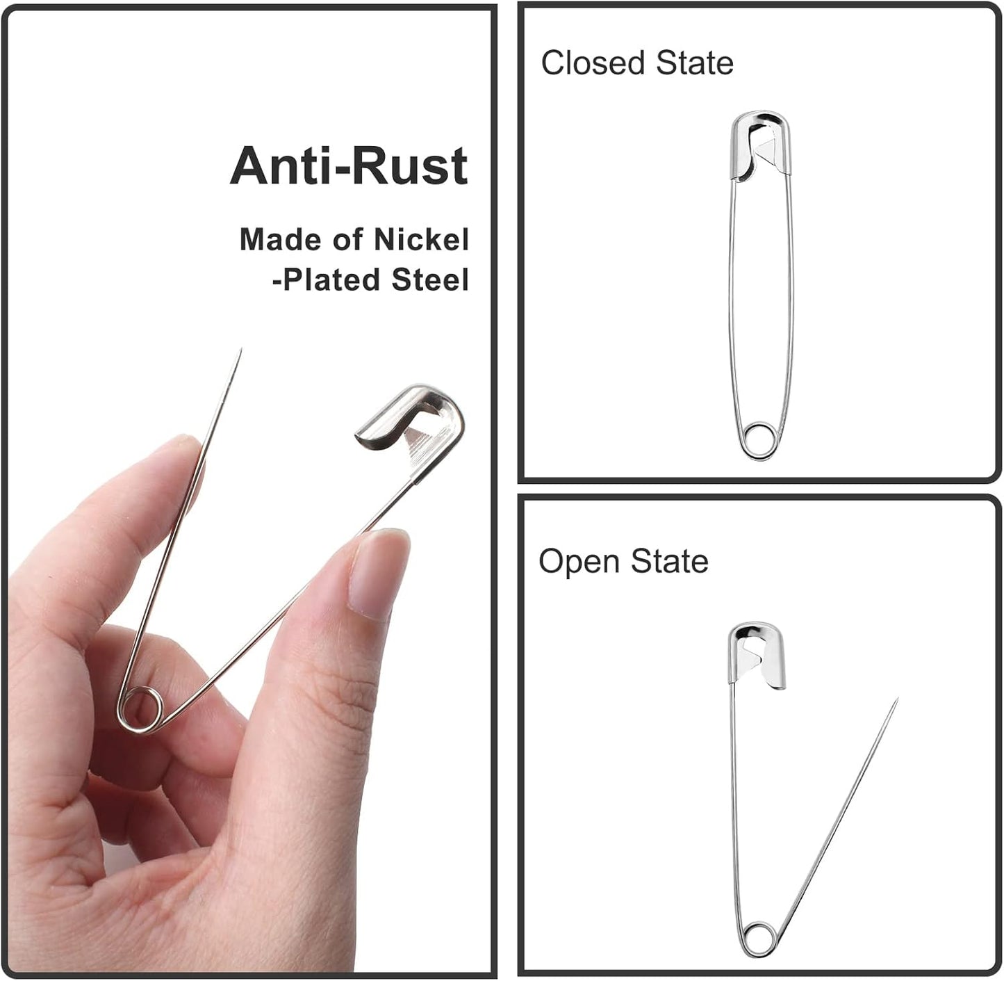 100 PCS 55mm / 2.2 Inch Heavy Duty Quilting Pins, Large Silver Metal Safety Pins for DIY Crafts, Jewelry Making, Baby Clothing