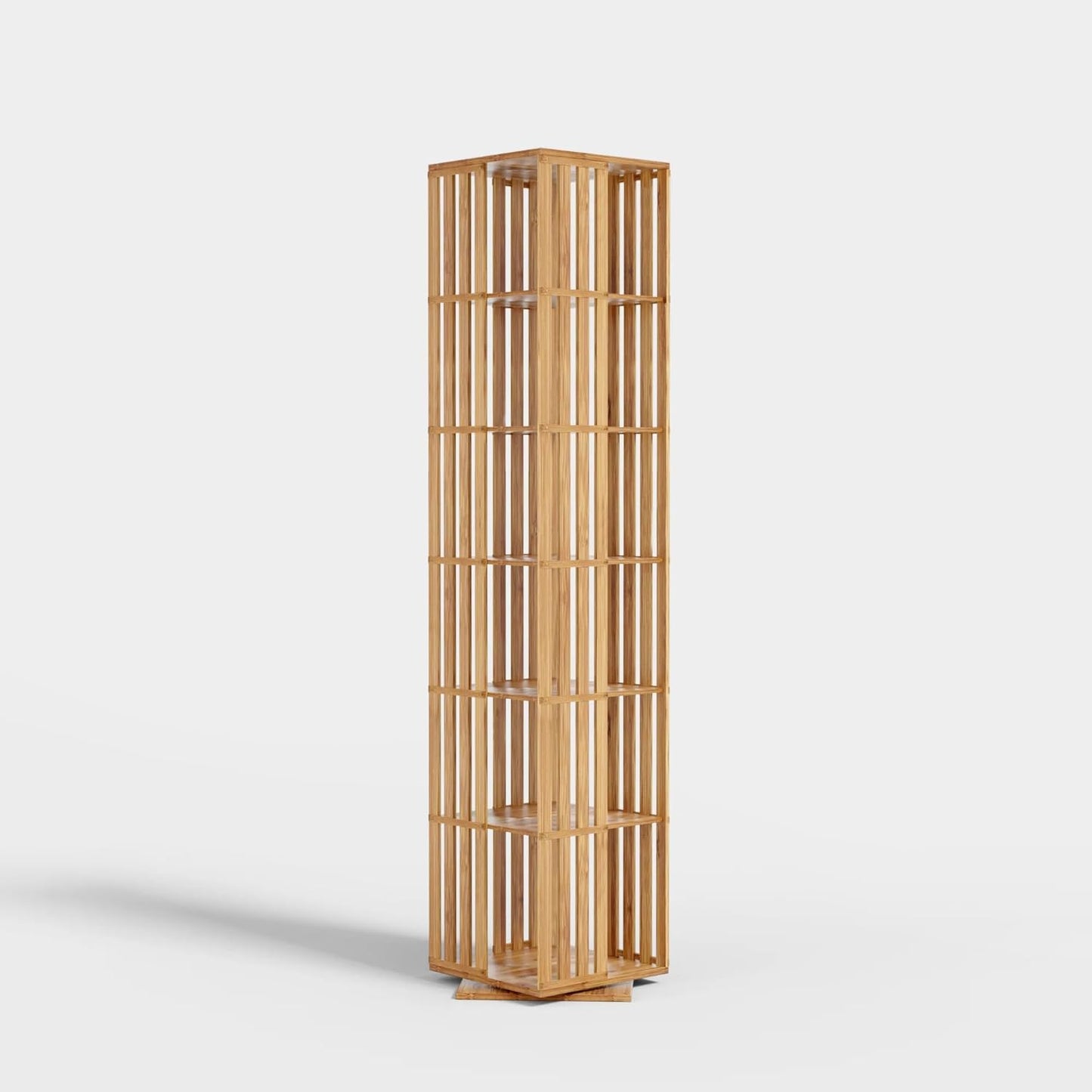 YOWOS Rotating Bookshelf Tower, 360 Display Spinning Bookcase, Bamboo Bookshelf Floor Standing Storage Rack, Wood Narrow Book Shelf Organizer for Kids&Adults(Nature, 6 Tier)