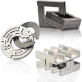 3PCS Fun Metal Brain Teaser Puzzle Games - Adults Mind 3D Toys -Teens IQ Insight Challenge - Educational Gift for Ages 12+