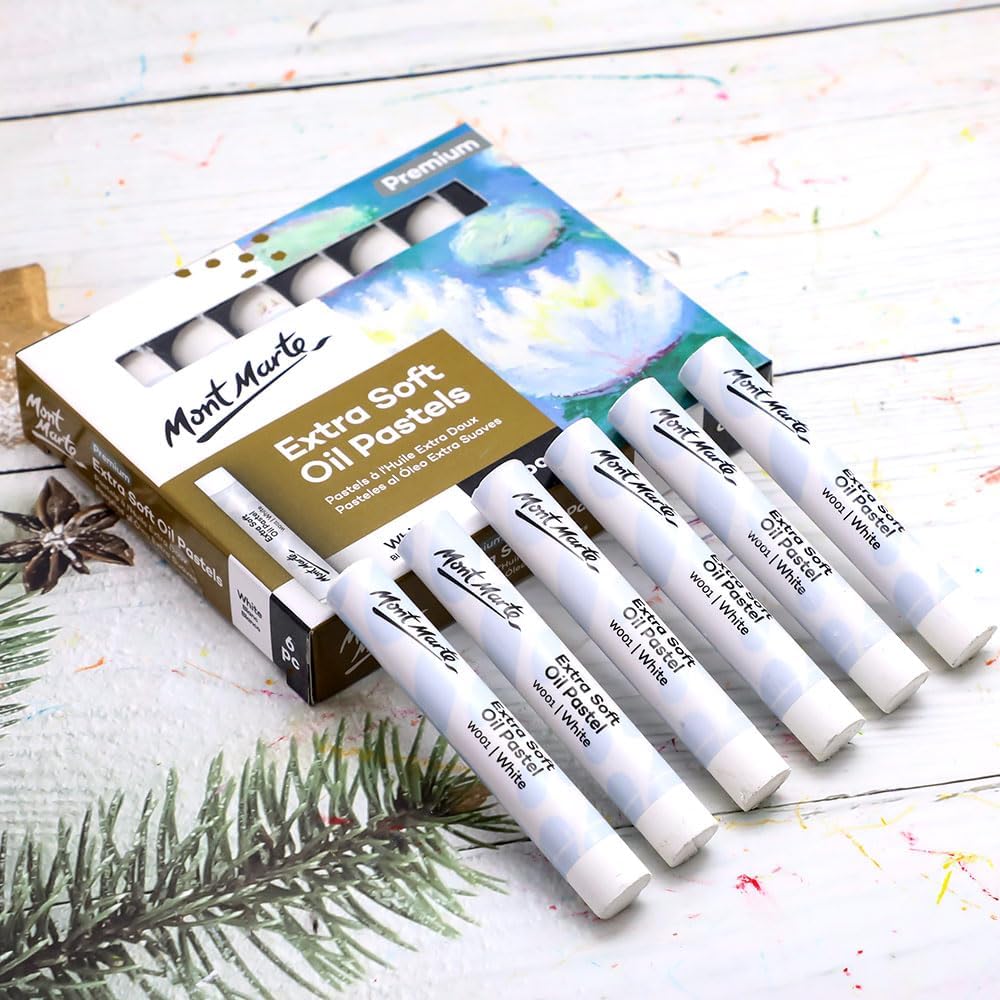 Mont Marte Extra Soft Oil Pastels White Premium 6pc, 2PACK, Assorted Natural Oil Pastel Colors, Vibrant, Buttery, Versatile Art Pastels for Blending, layering & Shading, Coloring and Sketching