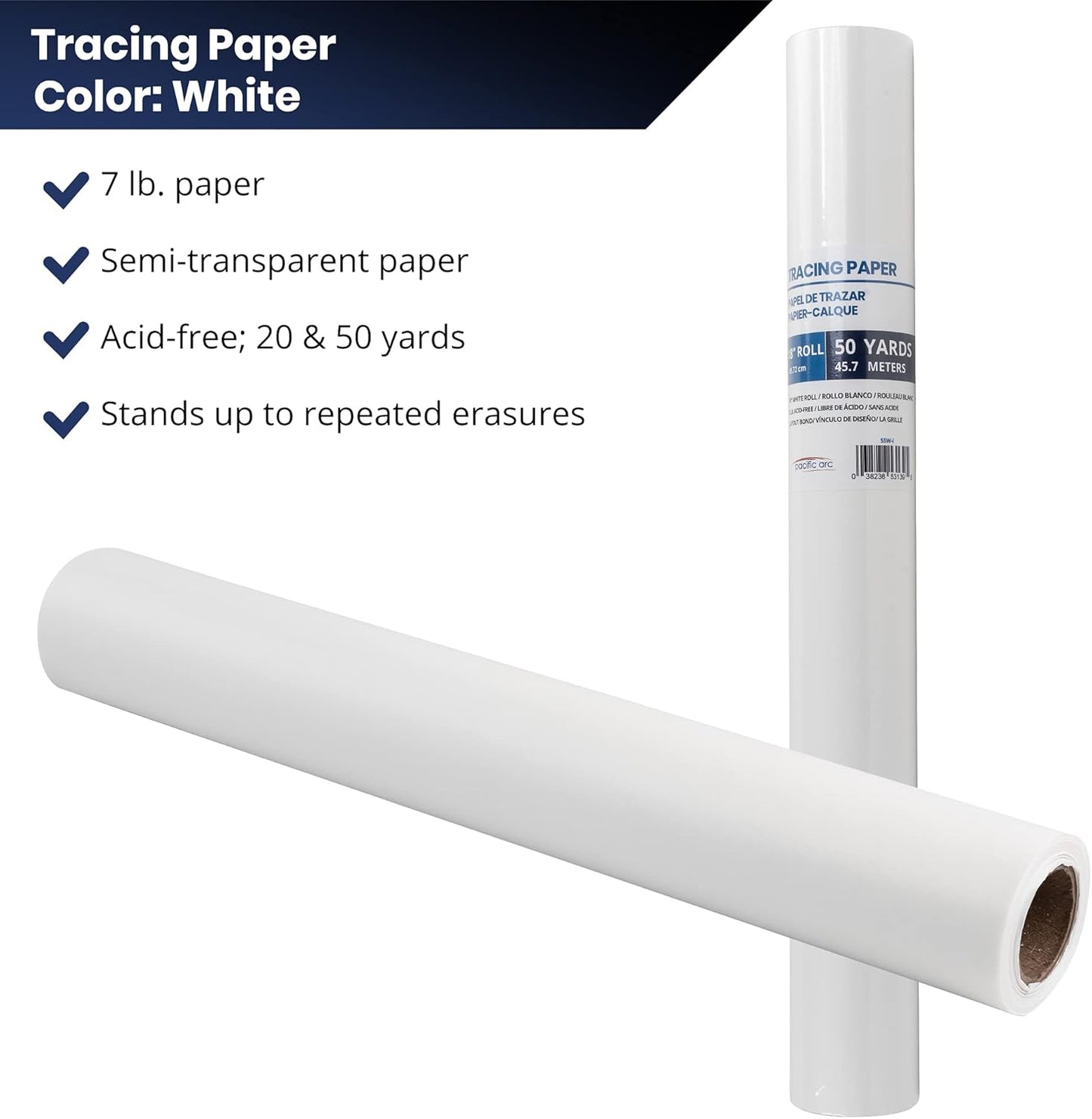 Pacific Arc Tracing Paper Roll, White, 30 Inch X 20 Yard Roll