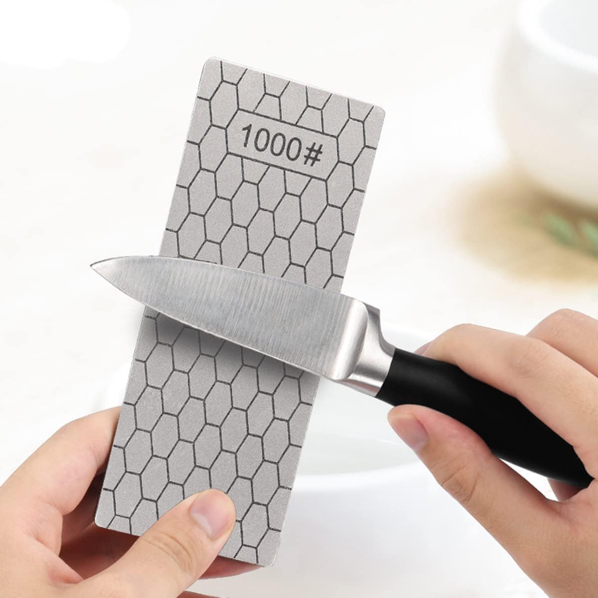 Diamond Sharpening Stone, Honeycomb Surface Plate with Non-slip Base for Pocket Knives Scissors (240/400/600/800/1000/1200/1500/2000/3000 Grit, with Angle Guide and Leather)