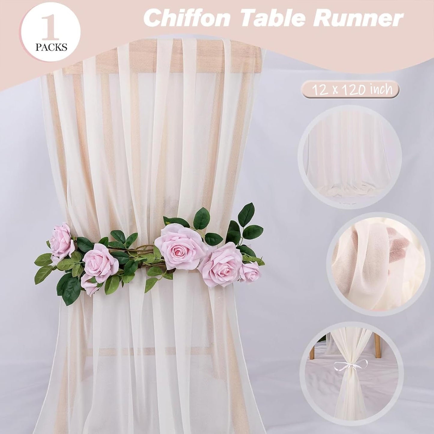 Ivory Chiffon Table Runners 10 FT Chiffon Cloth Runner for Wedding Party 12 x 120 Inches Sheer Boho Rustic Gauze Home Decor Restaurant Elegant Fabric Tabletop Runner Decorations