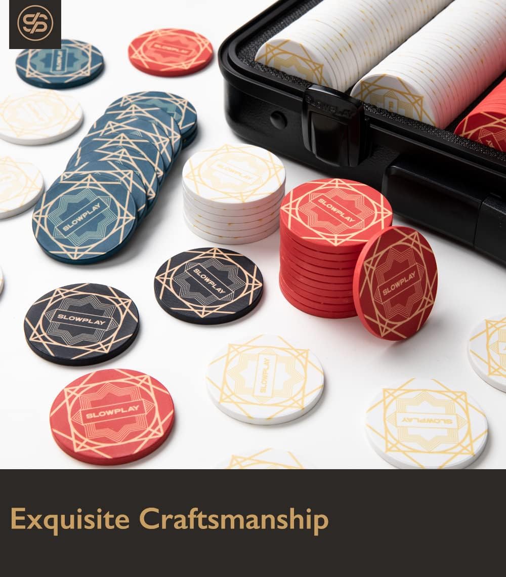 SLOWPLAY Nash Ceramic Poker Chips in Bulk, Casino Grade Ceramic 10-Gram Poker Chip for Texas Hold'em, 39mm Professional Chips Pack of 50 with Denomination of 500