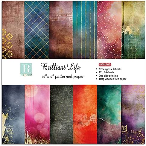 Scrapbook Paper Pad 12x12 Colored Sheets, Single-Sided Decoupage Pages, Colorful Cardstock for Scrapbooking, DIY Background, Cardmaking Supplies, Junk Journal Craft – 24 Pcs