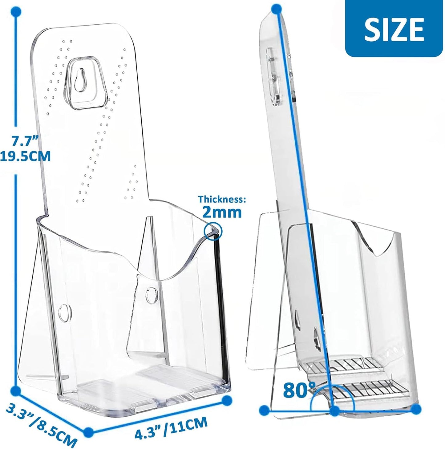 4Pcs Acrylic Brochure Holder, Plastic Trifold 4 Inches Wide Pamphlet Holder Wall Mount/Countertop Organizer for Display Flyer, Booklet, Document, Literature